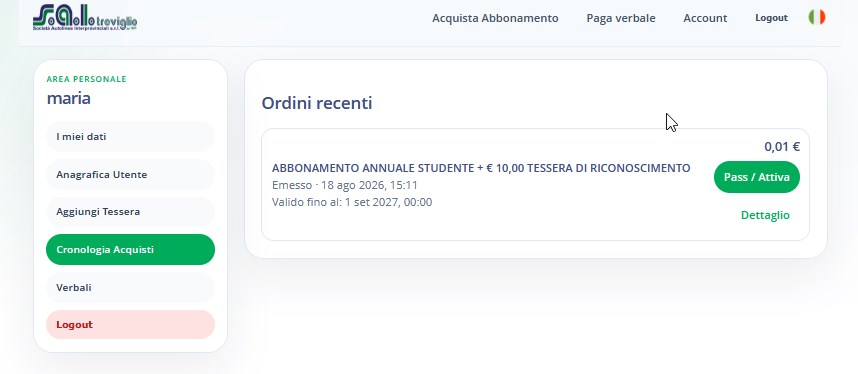 Cronologia acquisti con abbonamento emesso