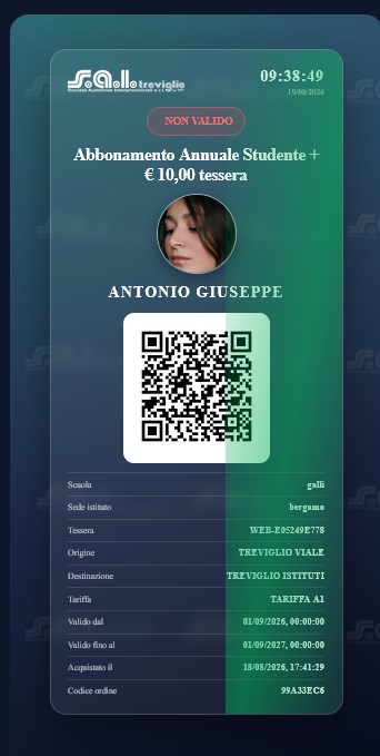 Pass digitale con QR Code dell’abbonamento annuale studente